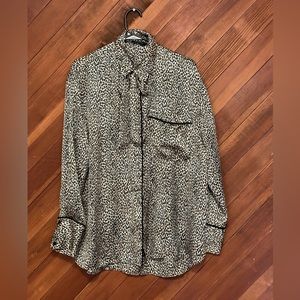 Zara Leopard Print Blouse with bowtie sz-M